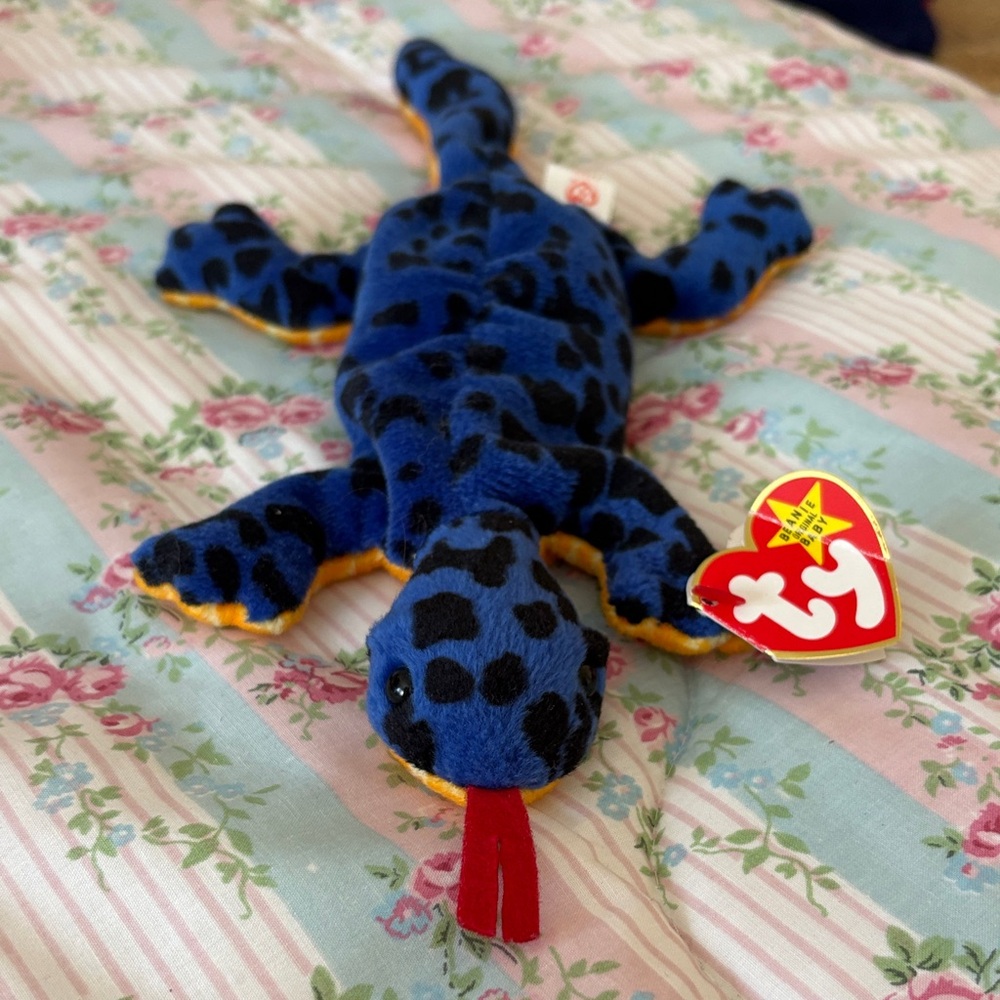 Ty Blue and Black Plush Lizard with Red Tongue